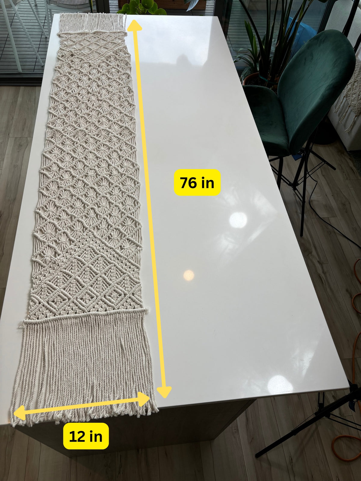 Organic Cotton Macrame Table Runner Natural, Woven 76 inches long
