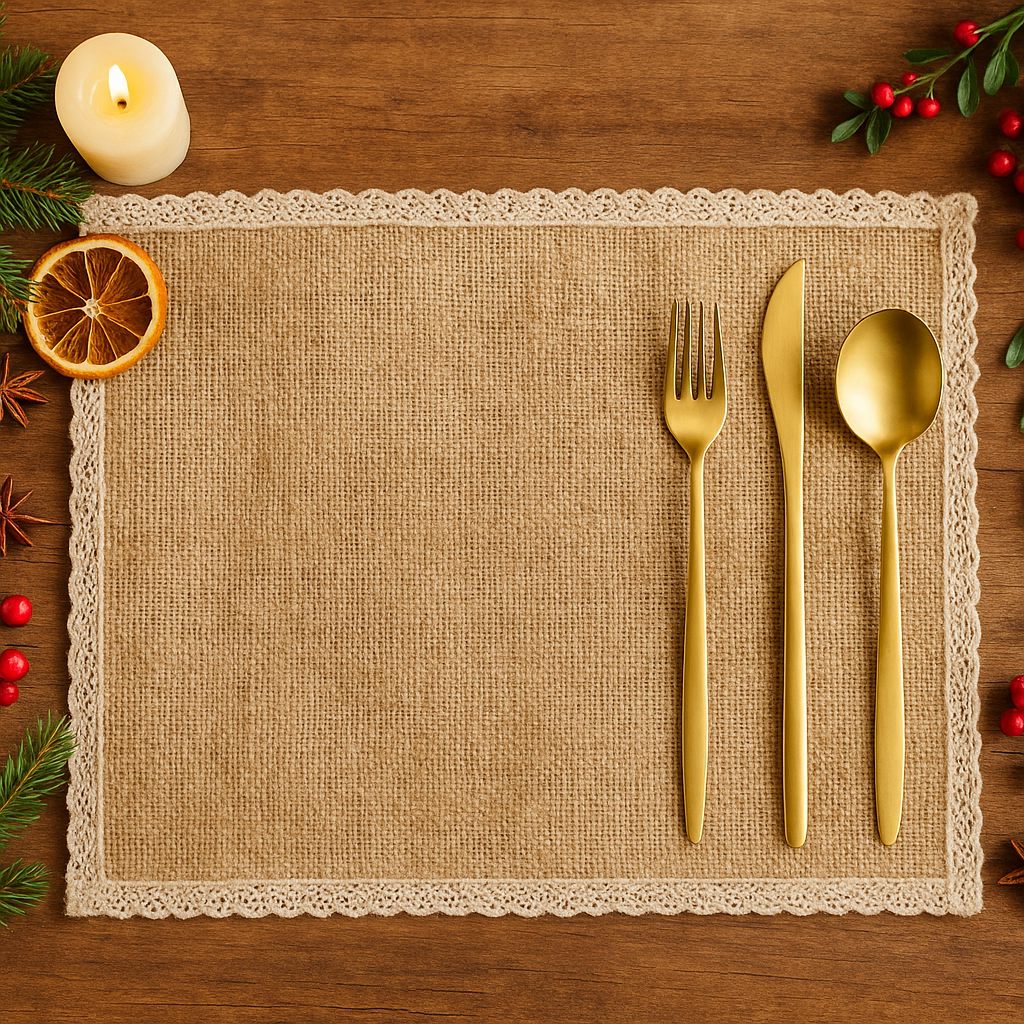 Burlap Jute placemat with cotton lace for elegant dining or weddings or events table decor