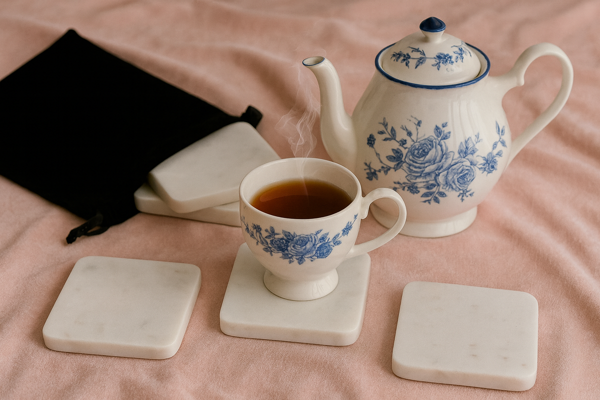 marble square drink coasters for elegant dining, weddings or events or other table decor
