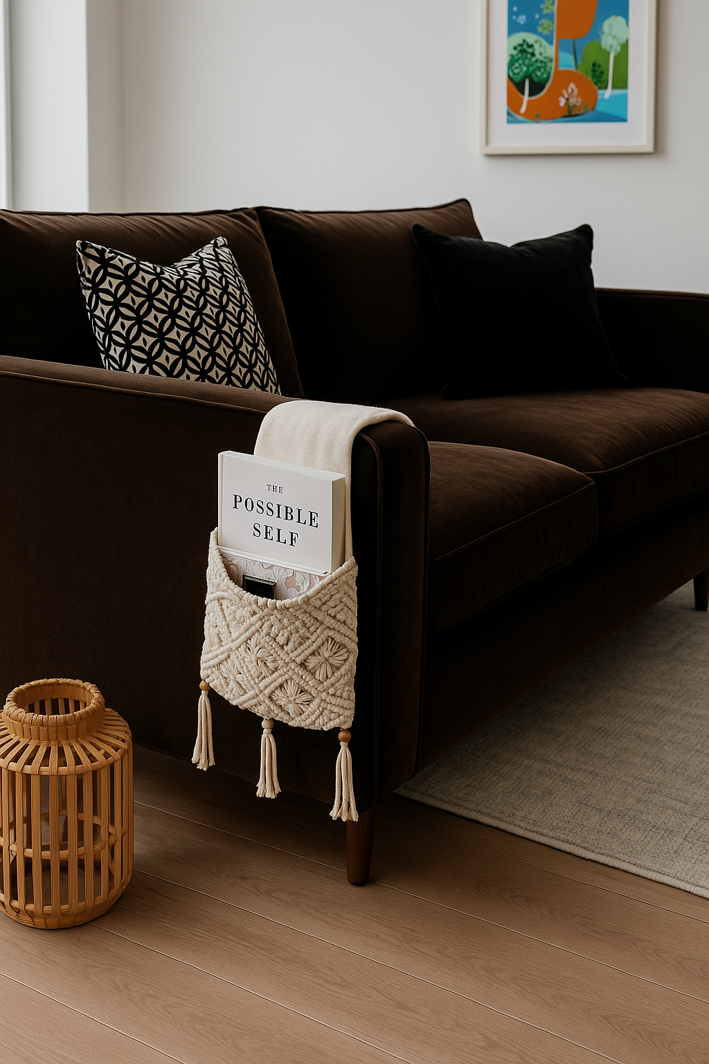 remote control or magazine storage for sofa macrame boho style home decor