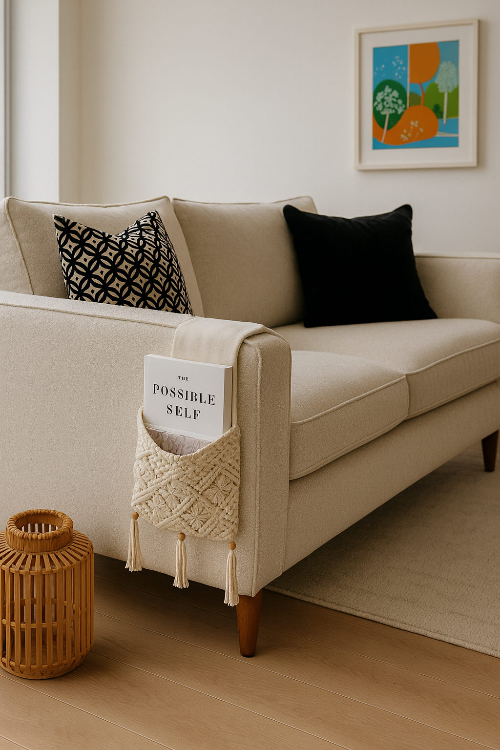 remote control or magazine storage for sofa macrame boho style home decor