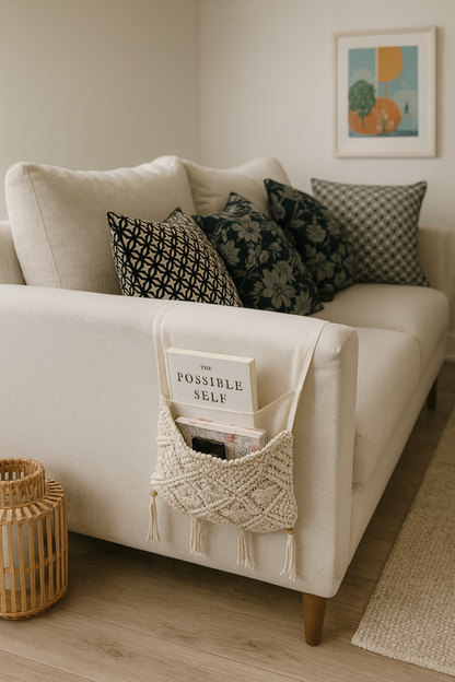 remote control or magazine storage for sofa macrame boho style home decor