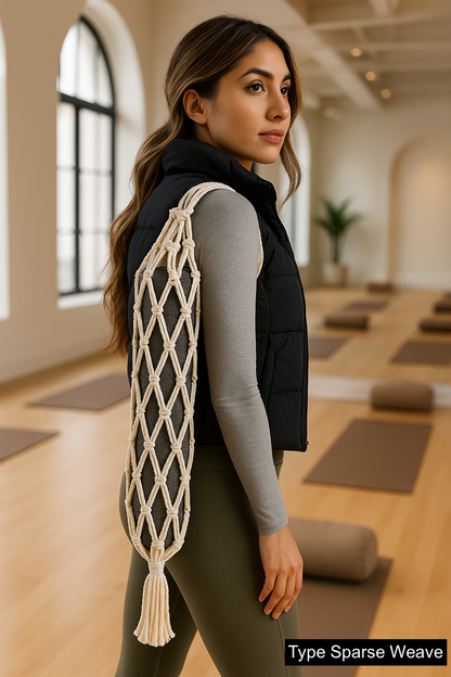 Organic Cotton Macrame Yoga Mat Carrier Bag with Shoulder Strap