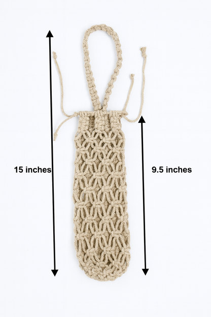 Organic Cotton Macrame Wine & Bottle Bag with Strap