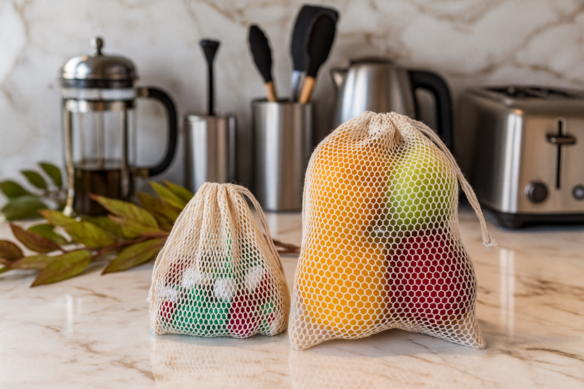 Natural Organic Cotton Mesh Bags with Drawstrings 6x8 or 12x14 inches