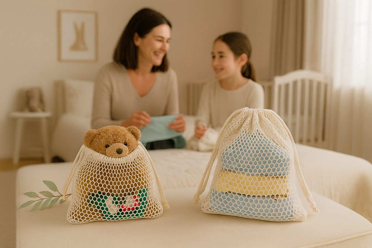 Natural Organic Cotton Mesh Bags with Drawstrings 6x8 or 12x14 inches