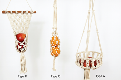 Organic Cotton Macrame Hanging Fruit Baskets