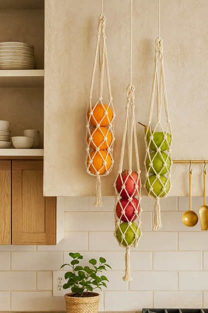 Organic Cotton Macrame Hanging Fruit Baskets