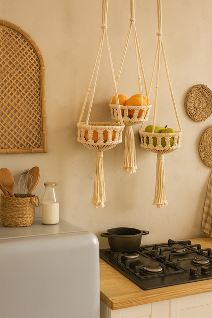 Organic Cotton Macrame Hanging Fruit Baskets