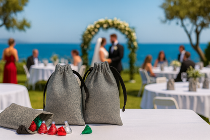 Grey Fabric Favor Baqs with Drawstring 5x8 or 8x12