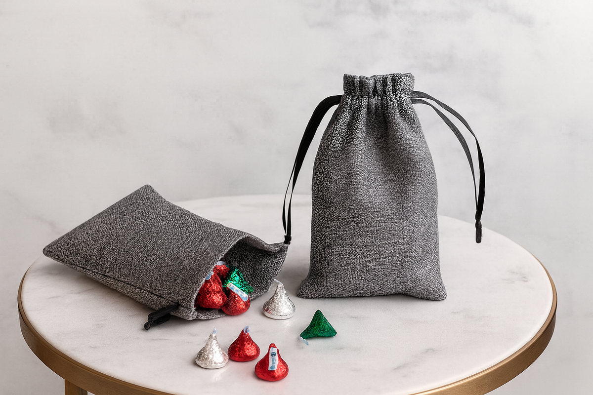 Grey Fabric Favor Baqs with Drawstring 5x8 or 8x12