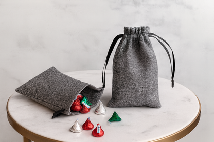 Grey Fabric Favor Baqs with Drawstring 5x8 or 8x12