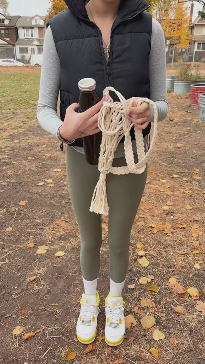 Organic Cotton Macrame Wine & Bottle Bag with Strap